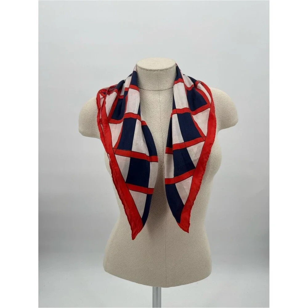 Echo Vintage Red Navy Square Scarf Retro Neck Hair Scarf Accessory Checker
